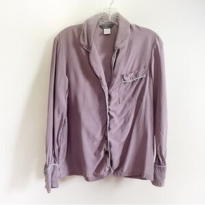 Three J NYC pajama top purple lavender silk long sleeves pocket collared
